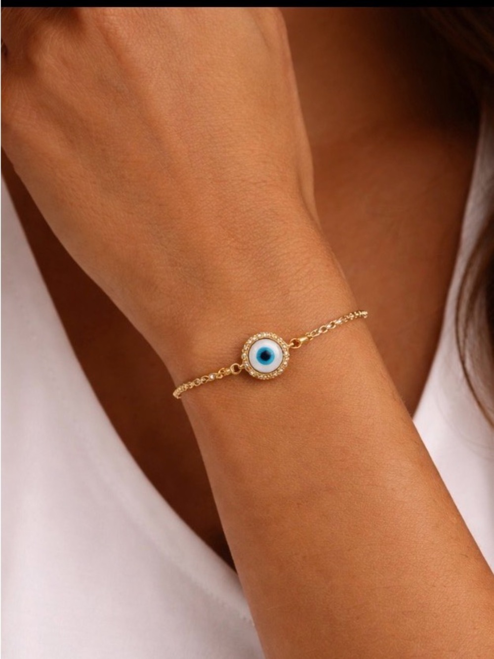 Evil Eye Bolo Bracelet with Pave